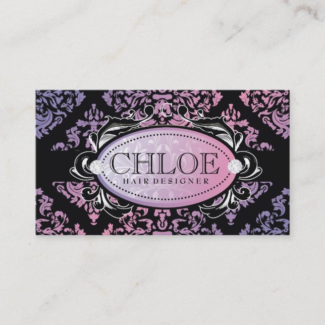 311-Luxuriously Sweetheart Damask Monogram Business Card (Front)