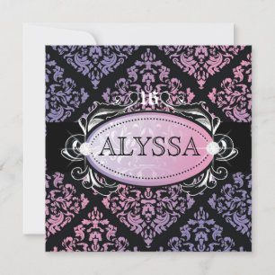 311 Luxuriously Sweetheart Damask Sweet 16 Invitation