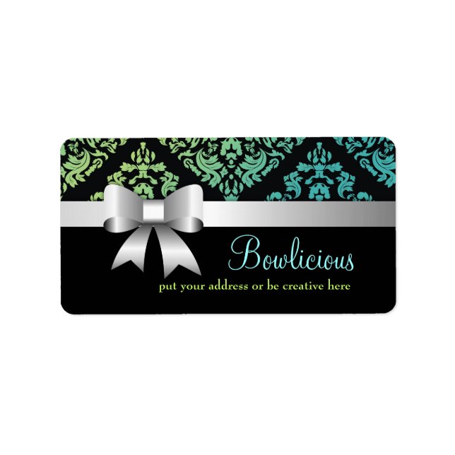 311-Luxuriously Turquiose Lime Damask Label (Front)