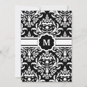 311-Marissa Monogram Damask Black Invitation