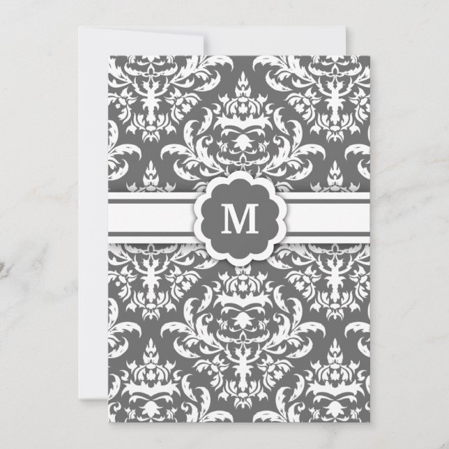 311-Marissa Monogram Damask Charcoal Invitation (Front)