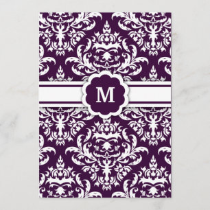311-Marissa Monogram Damask Eggplant Invitation