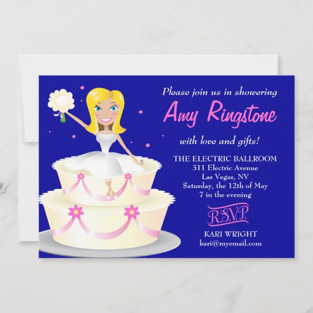 311 Miss Wright 2 Blonde Cobalt Blue Invitation (Front)