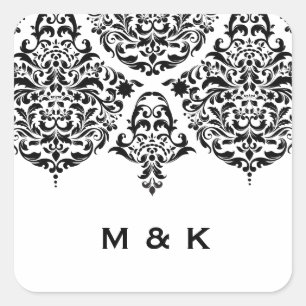 311 Mon Cherie Damask Black Thank You Square Sticker