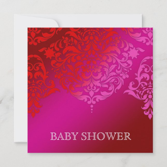311 Mon Cherie Damask Pink & Red Baby Shower Invitation (Front)