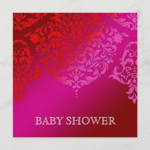 311 Mon Cherie Damask Pink & Red Baby Shower Invitation
