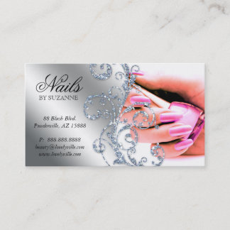 311 Nail Salon Business Card Glitter Pink Silver