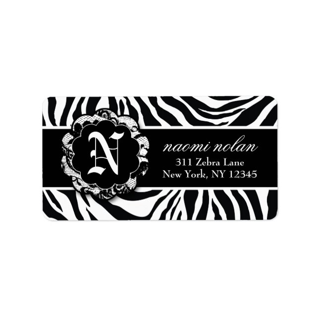 311 Naomi Zebra Print Platter Labels Black White (Front)
