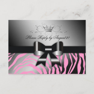 311 Night Zebra Shimmer Black Bow Pink RSVP Card