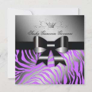 311-Night Zebra Shimmer Electric Purple Sweet 16 Invitation
