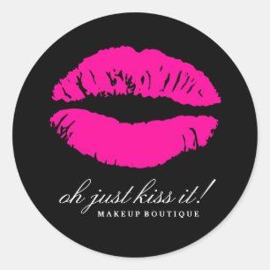311-Oh Just Kiss it! Hott Pink   Black Classic Round Sticker