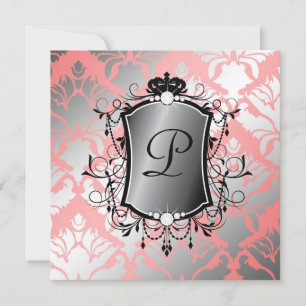 311 Ooh La La Coral Damask Baby Shower Invitation