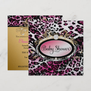 311 Opulent Hot Pink Leopard Baby Shower Metallic Invitation