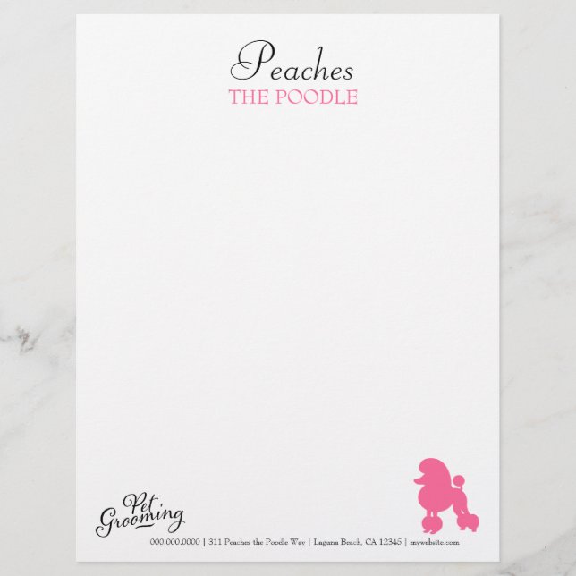 311 Peaches the Poodle Pet Grooming Customised Letterhead (Front)