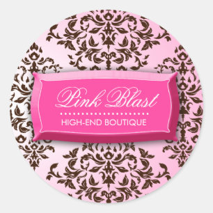 311-Pink Blast Chocolate Brown Damask Stickers