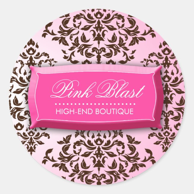 311-Pink Blast Chocolate Brown Damask Stickers (Front)