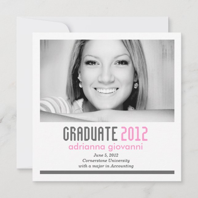 311 Pink & Charcoal Graduation Announcement (Front)