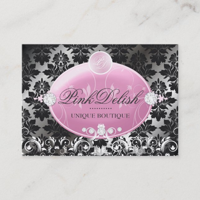 311 Pink Delish Monogram Blackberry Damask Business Card (Front)
