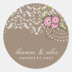 311-Pink Floral Flourish   Sand Classic Round Sticker