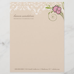 311-Pink Floral Flourish Sand Personalized Letterhead