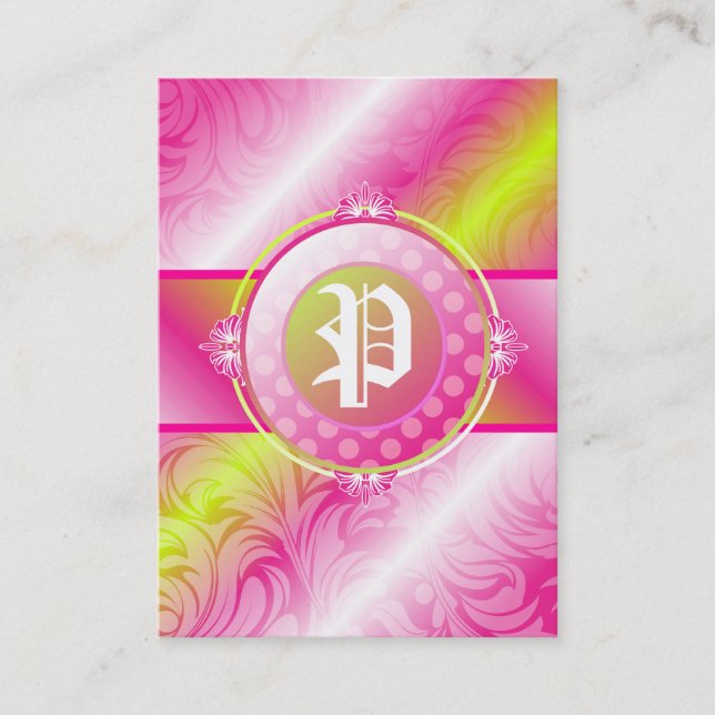 311-Pink Lime Sugar Monogram Business Card (Front)