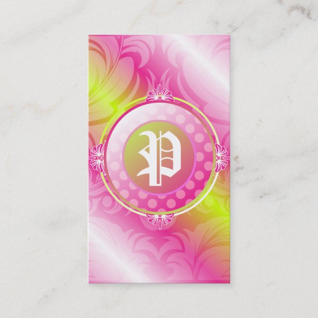 311-Pink Lime Sugar Monogram Business Card (Front)