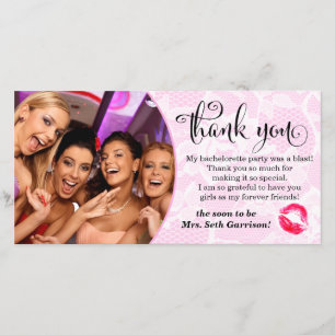 311 Pink White Lace Bachelorette Party Thank You Card