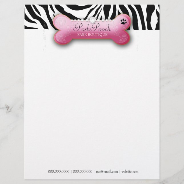 311 Posh Pooch Pink Zebra Custom Letterhead (Front)