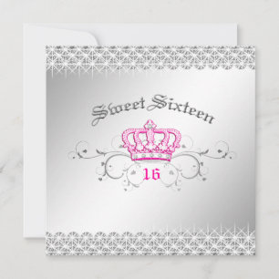 311-Queen for a Day   Sweet Sixteen Hott Pink Invitation
