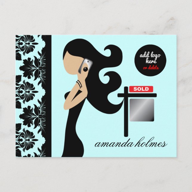 311 Real Estate Fashionista Brunette Blue Postcard (Front)