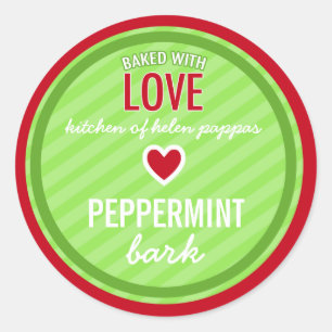 311 Red Green Striped Baked with Love Homemade Classic Round Sticker