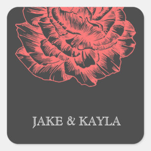 311 Ruffled Peony Coral Melon Square Sticker