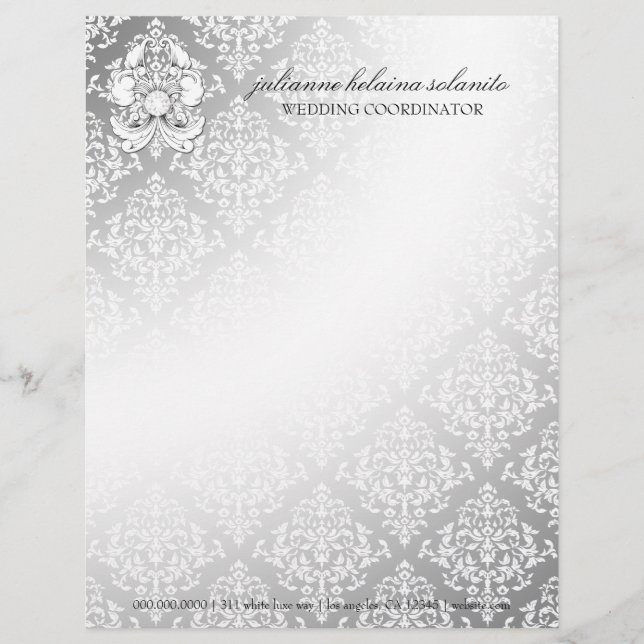 311-Silver Diamond Luxe Damask Letterhead Template (Front)