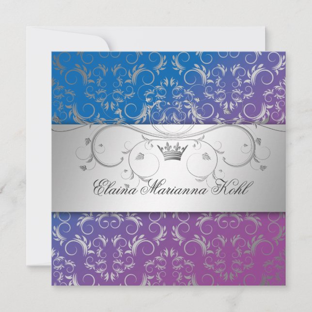 311-Silver Divine Blue Bliss Sweet 16 Invitation (Front)