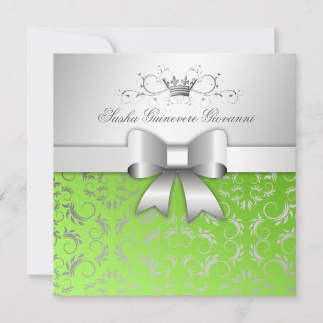 311-Silver Divine Bow | Lime Flourish Sweet 16 Invitation (Front)