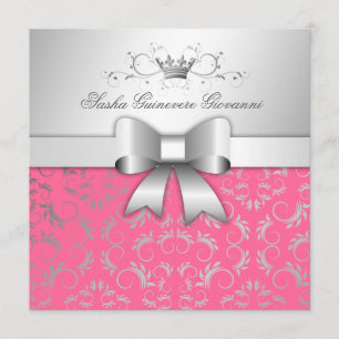 311-Silver Divine Bow   Luscious Pink Sweet 16 Invitation