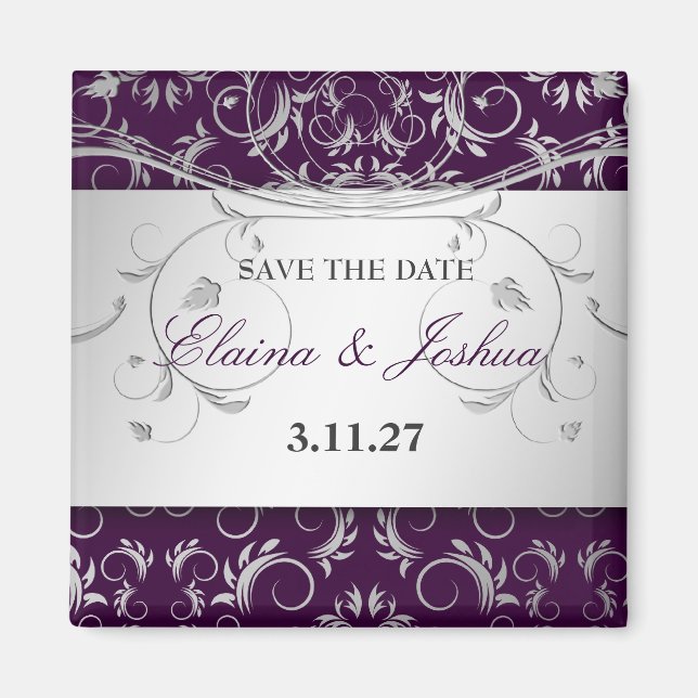 311-Silver Divine | Eggplant Save the Date Magnet (Front)