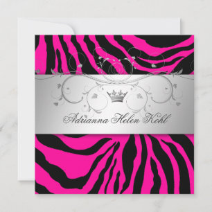 311-Silver Divine Hott Pink Zebra Lingerie Invitation