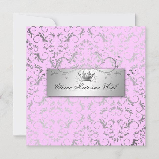 311-Silver Divine | Luscious Pink Sweet 16 Invitation (Front)