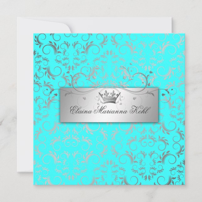 311-Silver Divine | Luscious Turquoise Sweet 16 Invitation (Front)