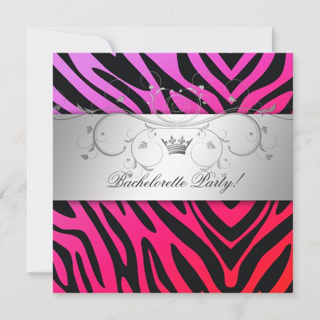 311-Silver Divine Purple Punch Zebra Bachelorette Invitation (Front)
