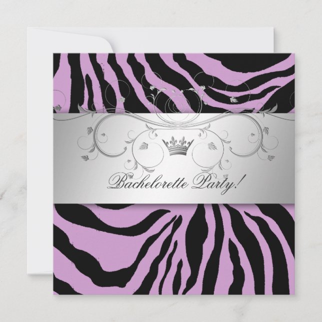 311-Silver Divine Purple Zebra Bachelorette Invitation (Front)