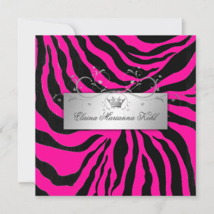 311-Silver Divine Zebra Hott Pink Sweet Sixteen Invitation