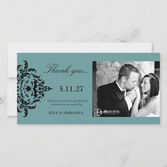 311-Simplisticly Elegant Damask Thank You Card (Front)
