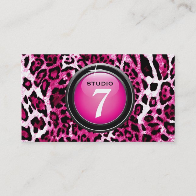 311-Sleek "Button" Hot Pink Leopard Business Card (Front)