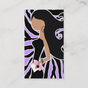 311-Spa Fashionista Purple Zebra Long Hair Business Card