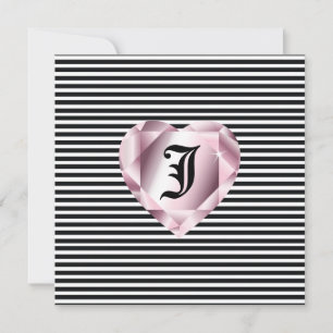 311-Striped Diamond Heart Sweet 16 Invitation