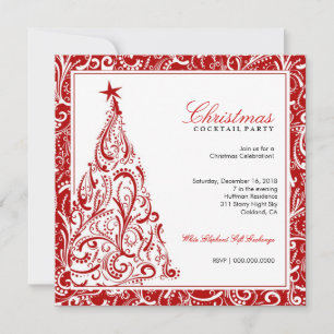 311-Swirly Colourful Christmas Tree   Red Invitation