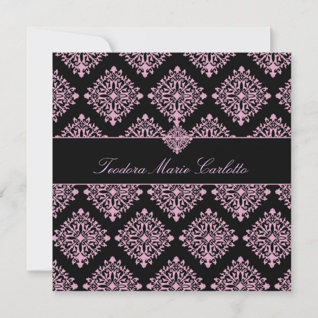 311 Teodora Pink et Black Damask Invitation (Front)
