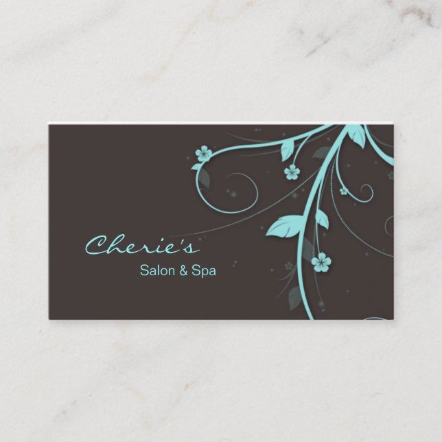 311 Turquoise blue brown Floral Swirls business Card (Front)